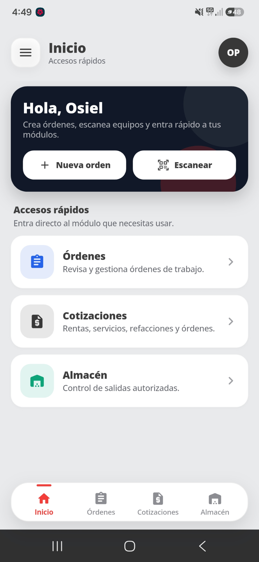App móvil Automontacargas para técnicos
